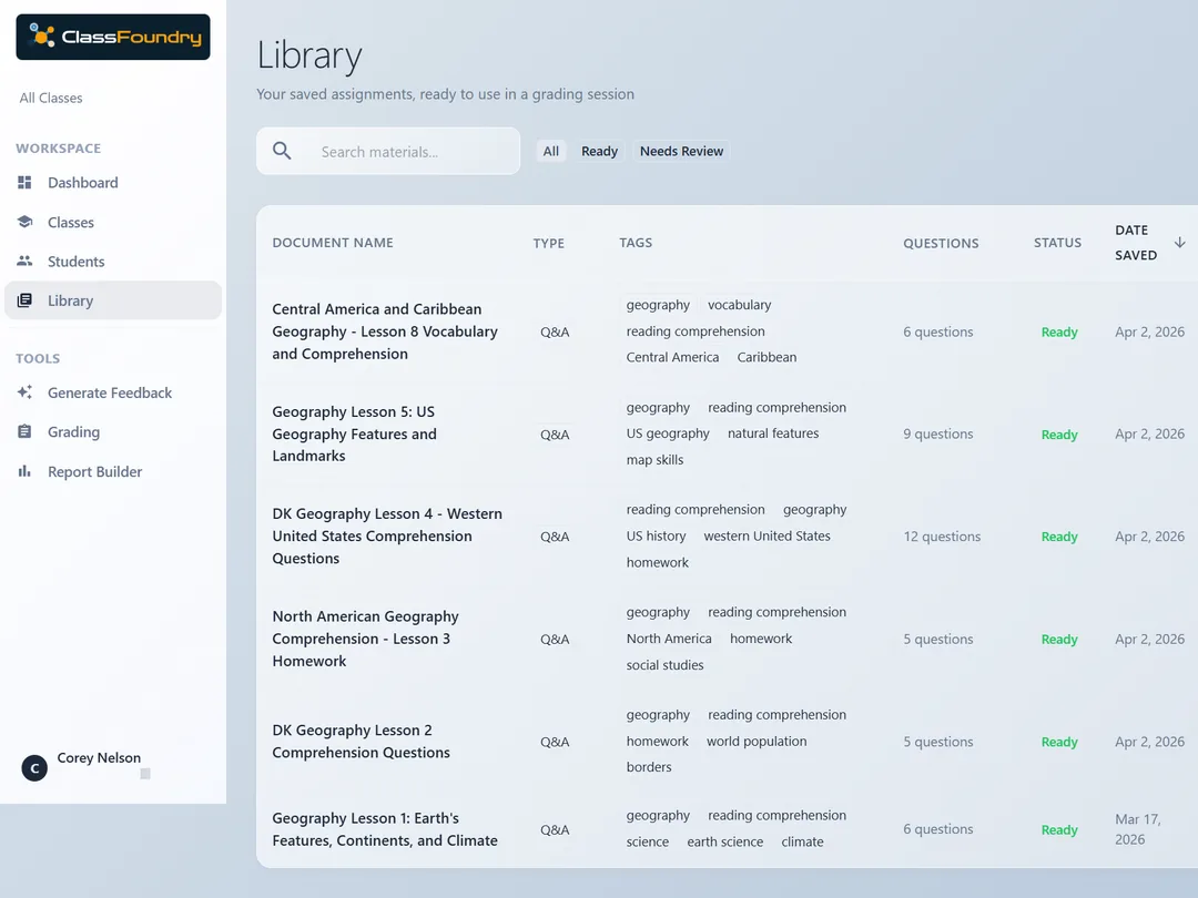 ClassFoundry library of saved, reusable lesson materials